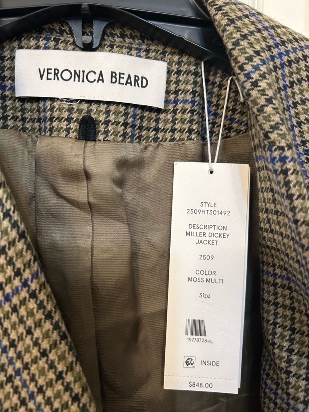 Veronica Beard Miller Houndstooth Check Dickey Jacket in Moss Brown Multi Sz 6 - Picture 8 of 10